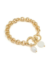 Gold Plated Pearl Heart Clasp Bracelet - link has visual effect only