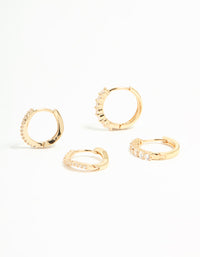 Gold Plated Brass Cubic Zirconia Wavy Earrings 2-Pack - link has visual effect only