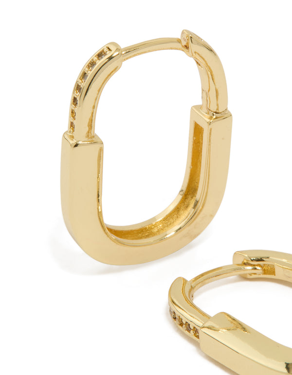 Gold Plated Brass Cubic Zirconia Oval Huggie Earrings