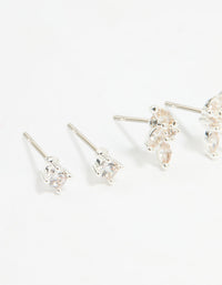 Silver Plated Brass Flower Stud & Hoop Earrings 4-Pack - link has visual effect only