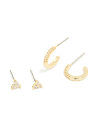 Gold Plated Brass Cubic Zirconia Chain & Stud Earrings 4-Pack - link has visual effect only