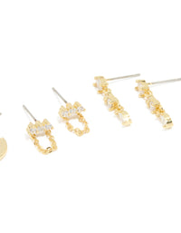 Gold Plated Brass Cubic Zirconia Chain & Stud Earrings 4-Pack - link has visual effect only