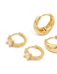 Gold Plated Brass Cubic Zirconia Huggie Earrings 3-Pack - link has visual effect only