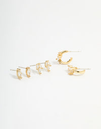Gold Plated Brass Cubic Zirconia Vine Earrings 3-Pack - link has visual effect only