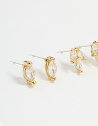 Gold Plated Brass Cubic Zirconia Vine Earrings 3-Pack - link has visual effect only