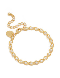 Gold Plated Brass Pearl Chain Bracelet - link has visual effect only