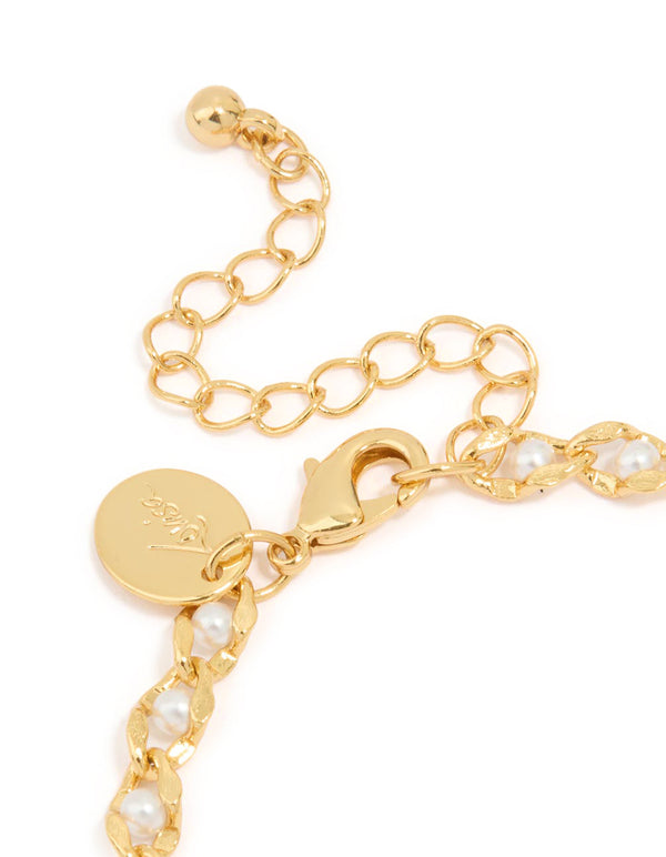 Gold Plated Brass Pearl Chain Bracelet