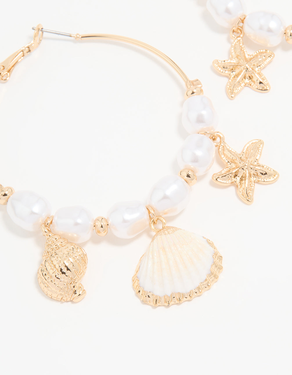 Gold Genuine Shell Pearl Starfish Hoop Earrings