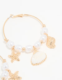 Gold Genuine Shell Pearl Starfish Hoop Earrings - link has visual effect only