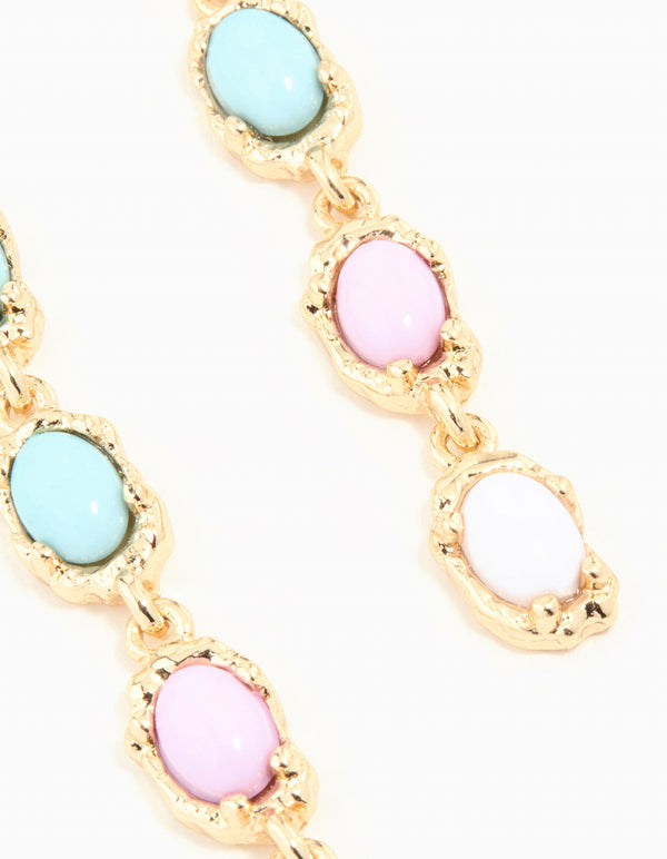 Gold Blue & Pink Ball Drop Earrings