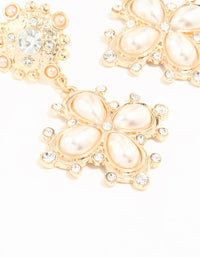 Gold Diamante Pearl Pendant Drop Earrings - link has visual effect only
