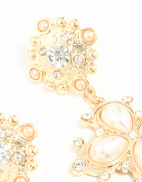 Gold Diamante Pearl Pendant Drop Earrings - link has visual effect only