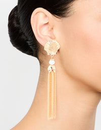 Gold Shell & Tassel Chain Drop Earrings - link has visual effect only