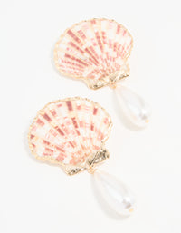 Gold Genuine Shell & Pearl Drop Earrings - link has visual effect only
