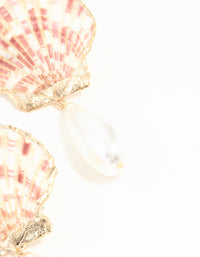 Gold Genuine Shell & Pearl Drop Earrings - link has visual effect only