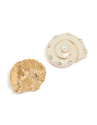 Gold Mixed Metal Shell Brooch Pack - link has visual effect only