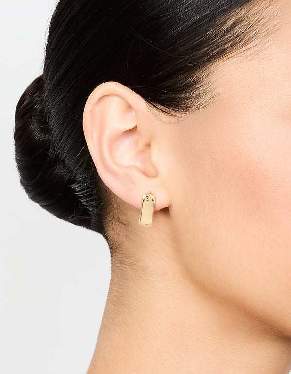 Gold Plated Small Rectangle Huggie Earrings