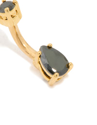 Gold Plated Surgical Steel Black Cubic Zirconia Belly Bar - link has visual effect only