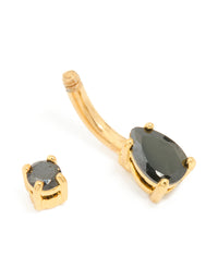 Gold Plated Surgical Steel Black Cubic Zirconia Belly Bar - link has visual effect only