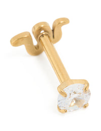 Gold Plated Surgical Steel Cubic Zirconia Reversible Smooth Flat Back Stud - link has visual effect only