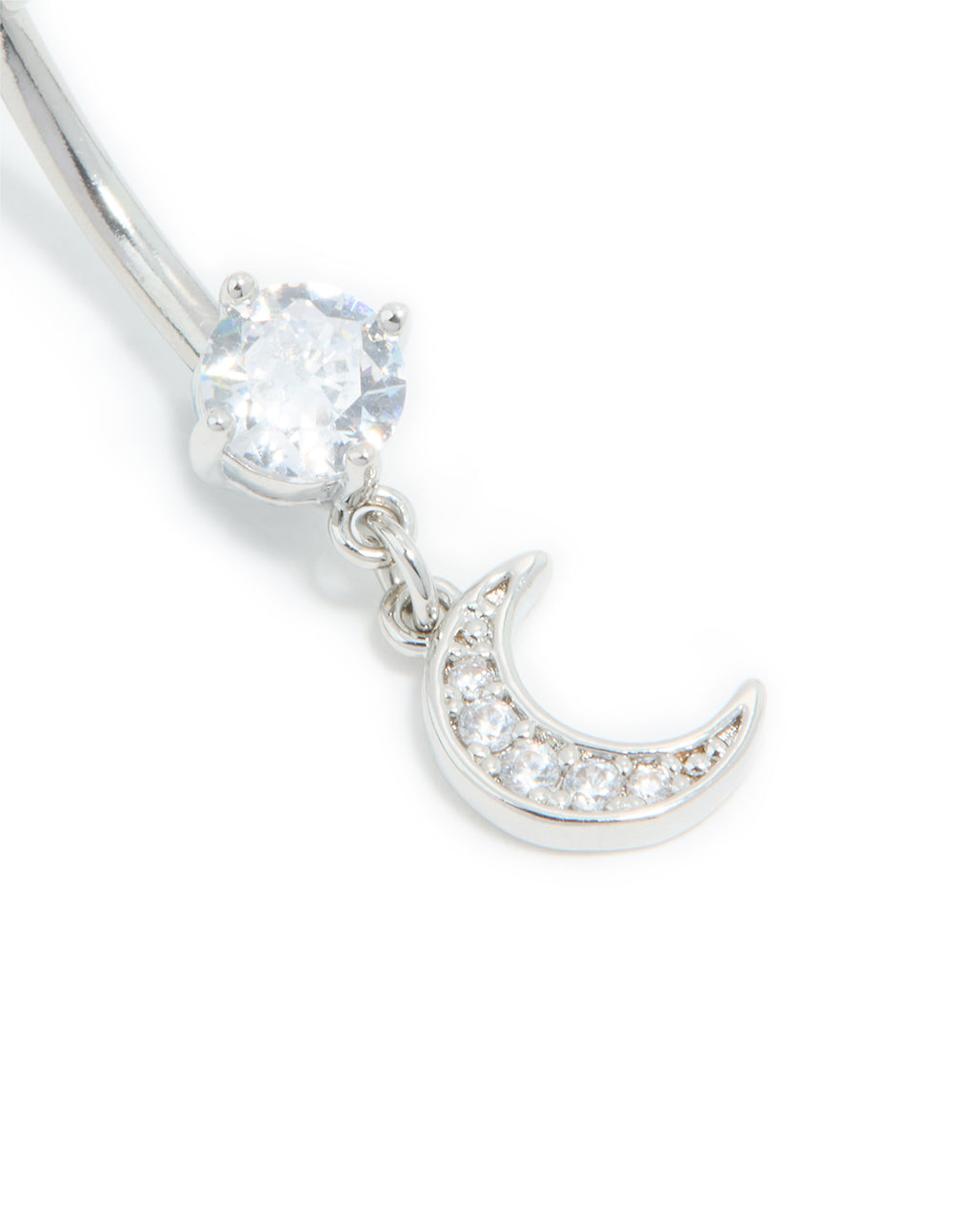 Surgical Steel Cubic Zirconia Moon Drop Belly Bar