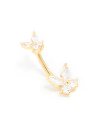 Gold Plated Surgical Steel Cubic Zirconia Double Butterfly Belly Bar - link has visual effect only