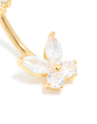 Gold Plated Surgical Steel Cubic Zirconia Double Butterfly Belly Bar - link has visual effect only