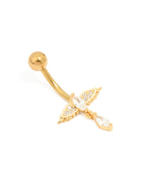 Gold Plated Surgical Steel Cubic Zirconia Bird Belly Bar - link has visual effect only
