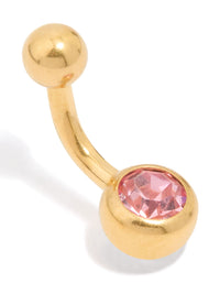 Gold Plated Surgical Steel Pink Diamante Drop Belly Bar - link has visual effect only
