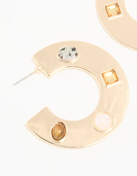 Gold Brown & Clear Stone Flat Hoop Earrings - link has visual effect only