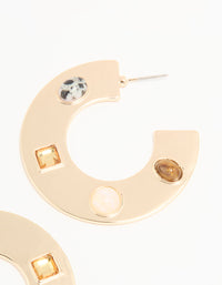 Gold Brown & Clear Stone Flat Hoop Earrings - link has visual effect only