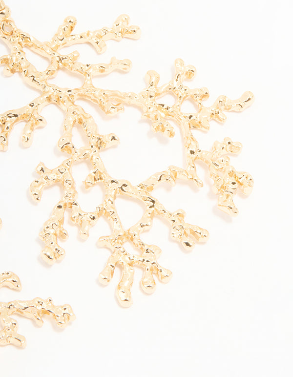 Gold Coral Branch Drop Earrings