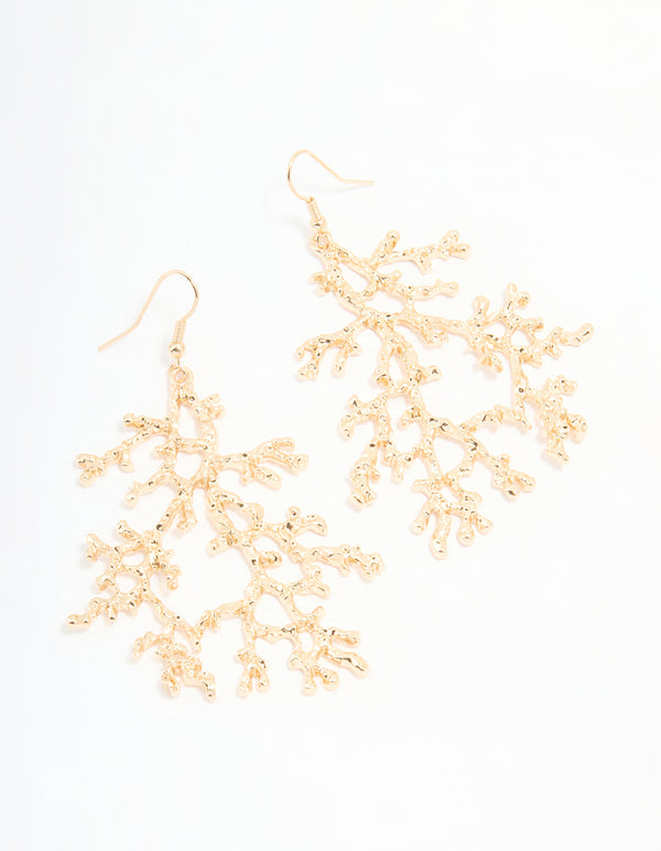 Gold Coral Branch Drop Earrings
