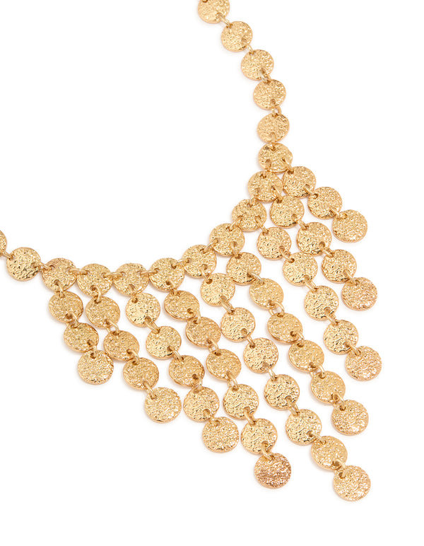Gold Cascading Coin Bib Necklace