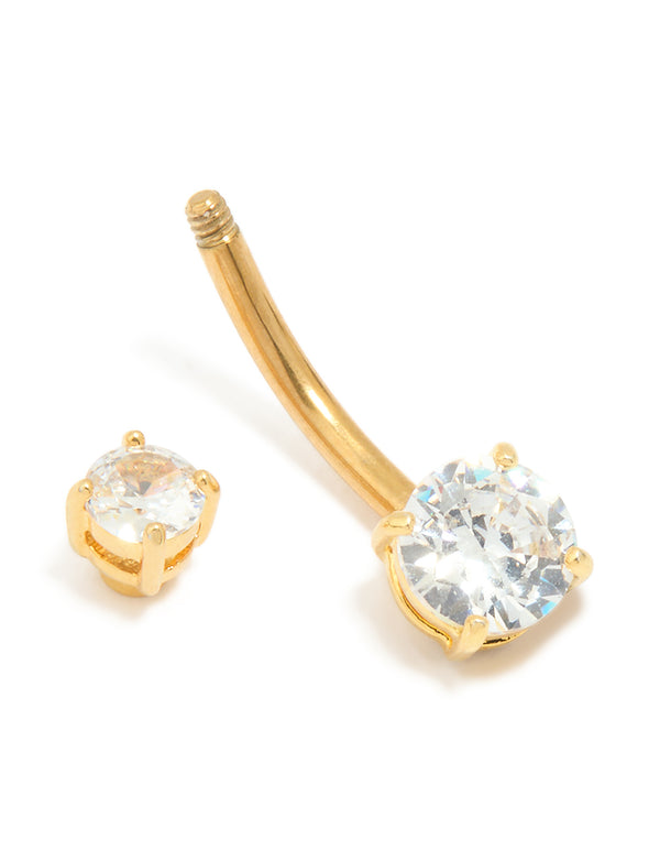 Gold Plated Titanium Cubic Zirconia Mini & Medium Belly Bar