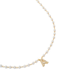 Gold Plated Pearl Letter A Necklace - link has visual effect only