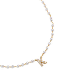 Gold Plated Pearl Letter K Necklace - link has visual effect only