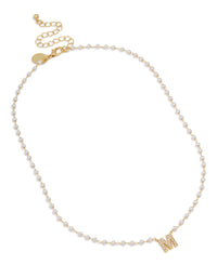 Gold Plated Pearl Letter M Necklace - link has visual effect only
