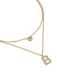 Gold Plated Cubic Zirconia Bezel Letter B Layered Necklace - link has visual effect only