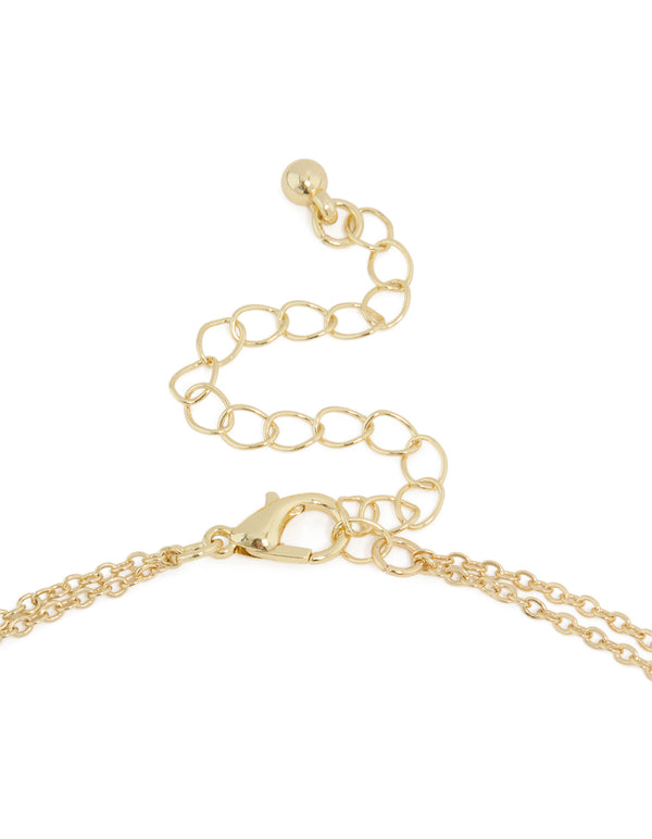 Gold Plated Cubic Zirconia Bezel Letter C Layered Necklace