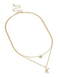 Gold Plated Cubic Zirconia Bezel Letter K Layered Necklace - link has visual effect only