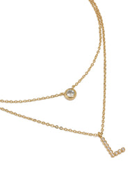 Gold Plated Cubic Zirconia Bezel Letter L Layered Necklace - link has visual effect only