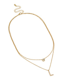 Gold Plated Cubic Zirconia Bezel Letter L Layered Necklace - link has visual effect only