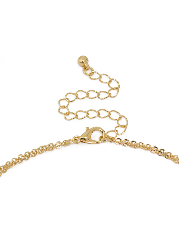 Gold Plated Cubic Zirconia Bezel Letter L Layered Necklace