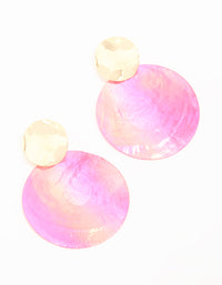 Gold Pink Genuine Shell Circle Drop Earrings - link has visual effect only