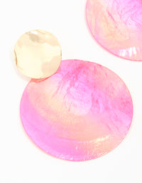 Gold Pink Genuine Shell Circle Drop Earrings - link has visual effect only