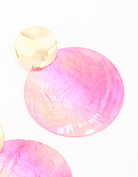 Gold Pink Genuine Shell Circle Drop Earrings - link has visual effect only