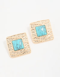 Gold Turquoise Textured Square Stud Earrings - link has visual effect only