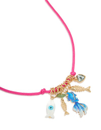 Pink Cord & Fish Charms Necklace - link has visual effect only