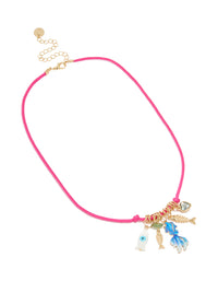 Pink Cord & Fish Charms Necklace - link has visual effect only